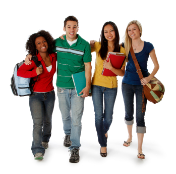 Four happy looking students